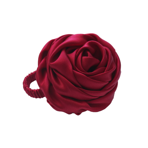 Giove jedwabna gumka do włosów z różą - czerwona