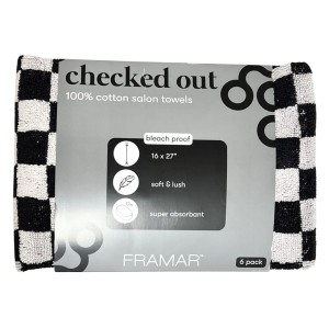Framar Salon Towels Black & White Checkered Style - bawełniane ręczniki 6pak