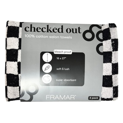 Framar Salon Towels Black & White Checkered Style - bawełniane ręczniki 6pak