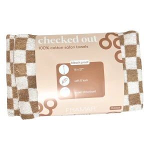 Framar Salon Towels Tan & White Checkered Style - bawełniane ręczniki 6pak