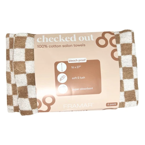 Framar Salon Towels Tan & White Checkered Style - bawełniane ręczniki 6pak