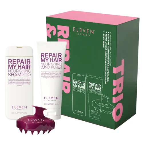 Eleven Australia Repair & Scalp Trio – zestaw regenerujący włosy z masażerem skóry głowy